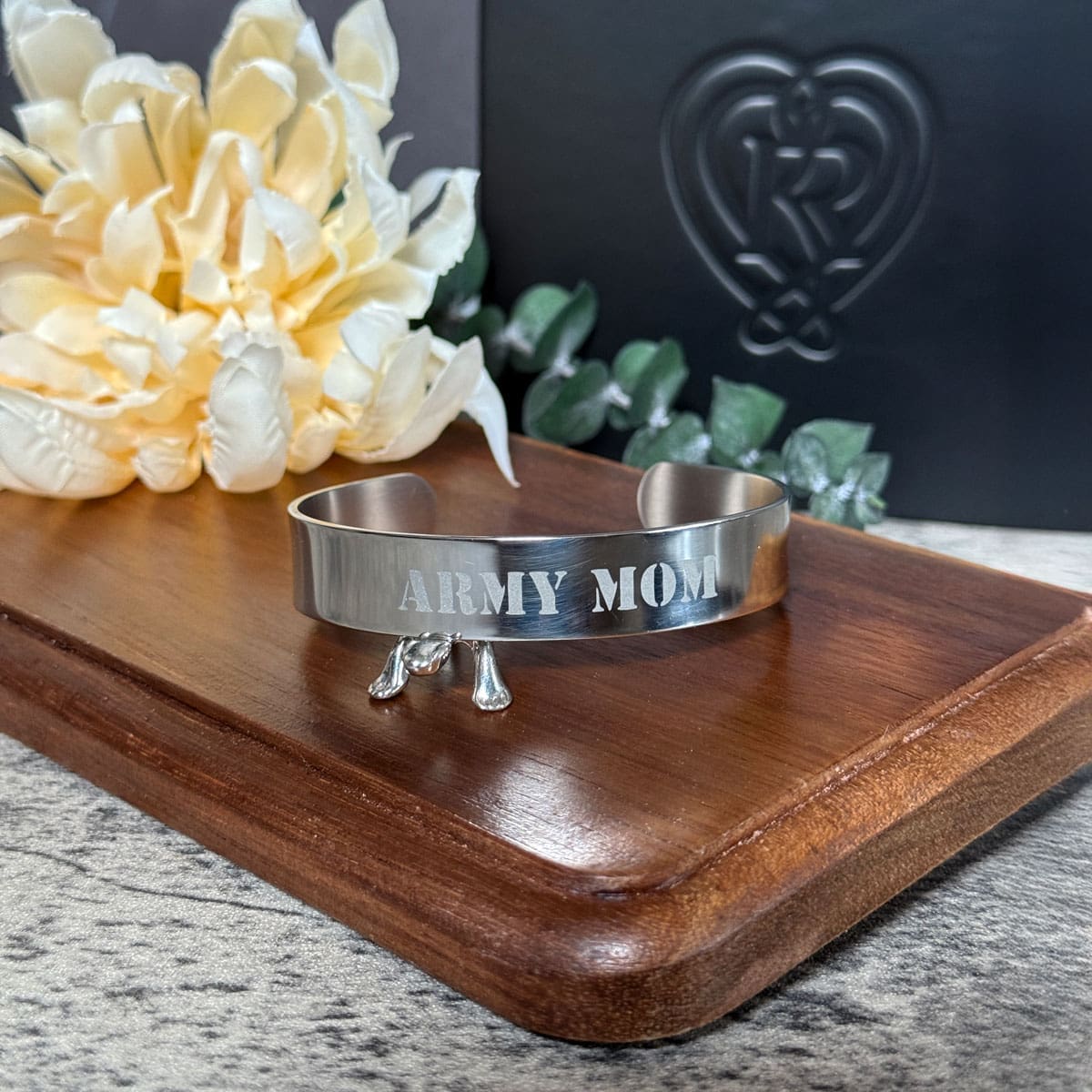 Army Mom Sandblasted Engraving Cuff Bracelet